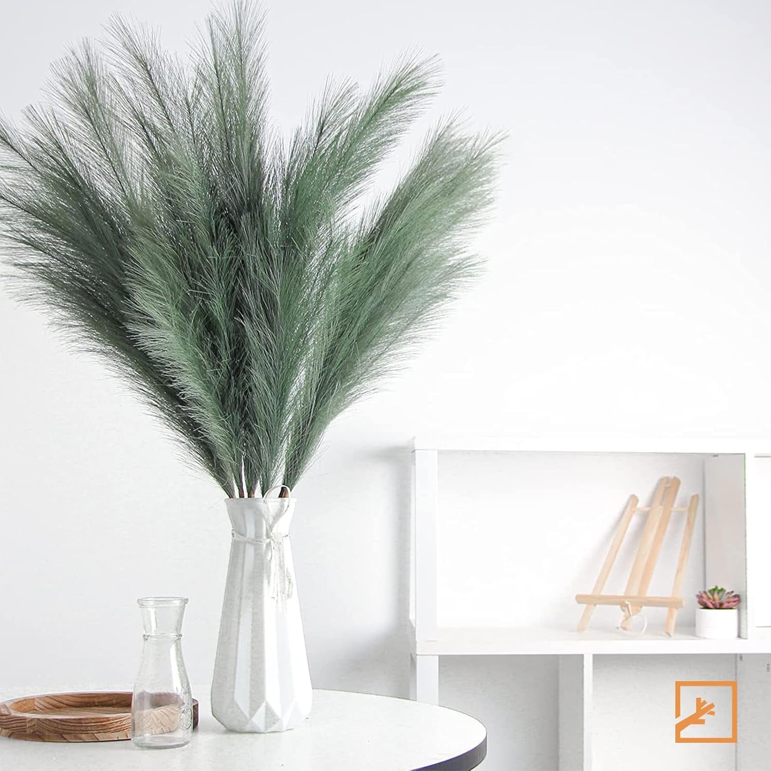 7-Pcs 38"/3.1FT Faux Pampas Grass Large Tall Fluffy Artificial Fake Flower Boho Decor Bulrush Reed Grass for Vase Filler Farmhouse Home Wedding Decor (Green)
