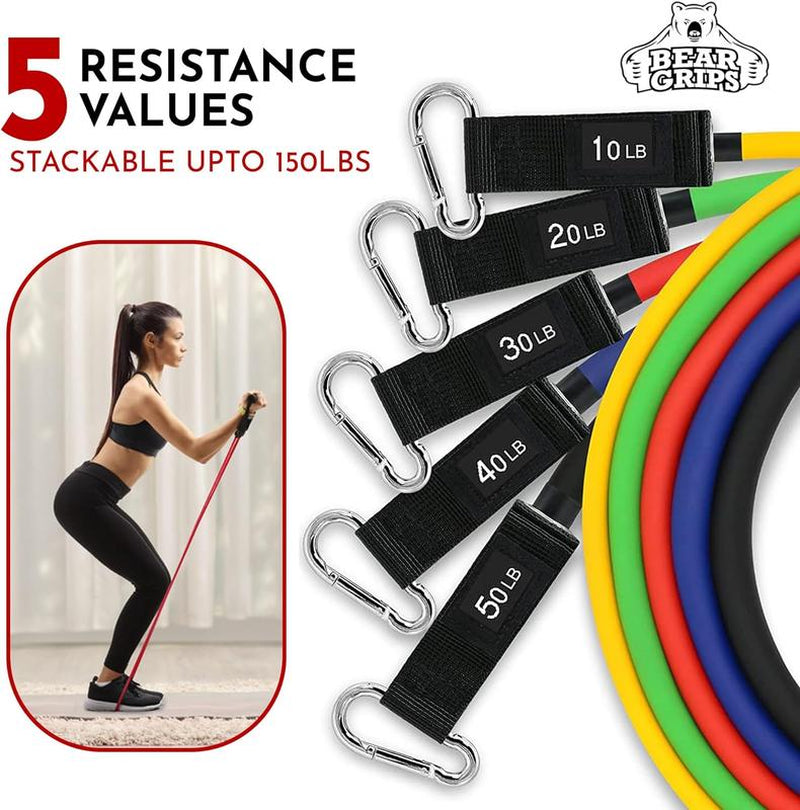 Bear Grips Tube Resistance Bands for Working Out - Home Gym Equipment Exercise Bands with Handles for Women and Men - 11 Pcs Resistance Tubes Workout Set