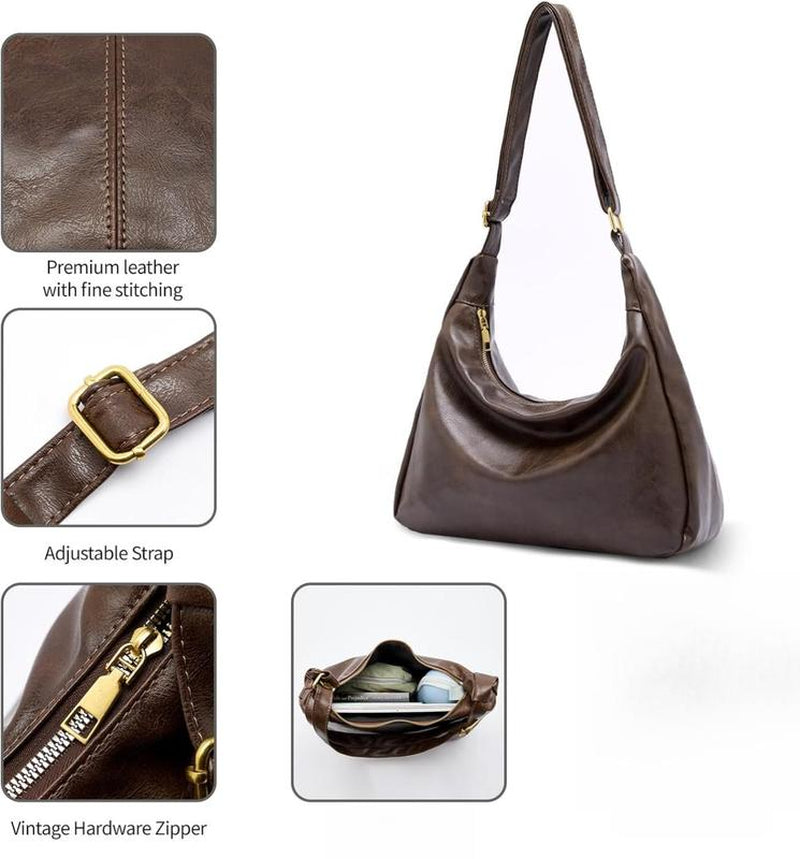 Hobo Bags for Women, Ultra Soft Foldable Vegan Leather Shoulder Handbag, Stylish Slouchy Tote Purses