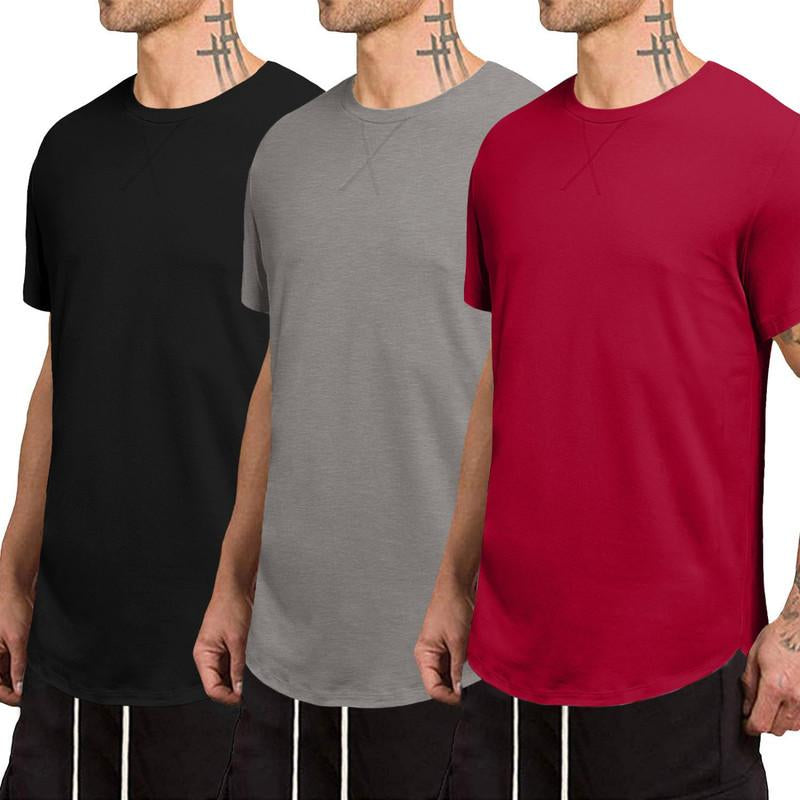 Dokotoo Men Mens 3 Pack Crewneck T-Shirts Short Sleeve Hipster Hip Hop Longline Classic Tee Tops