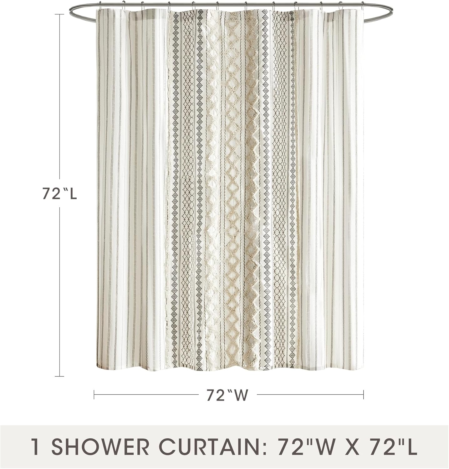 Imani Tufted Chenille Cotton Shower Curtain | 72x72" Ivory Modern Bathroom Décor, Machine Washable