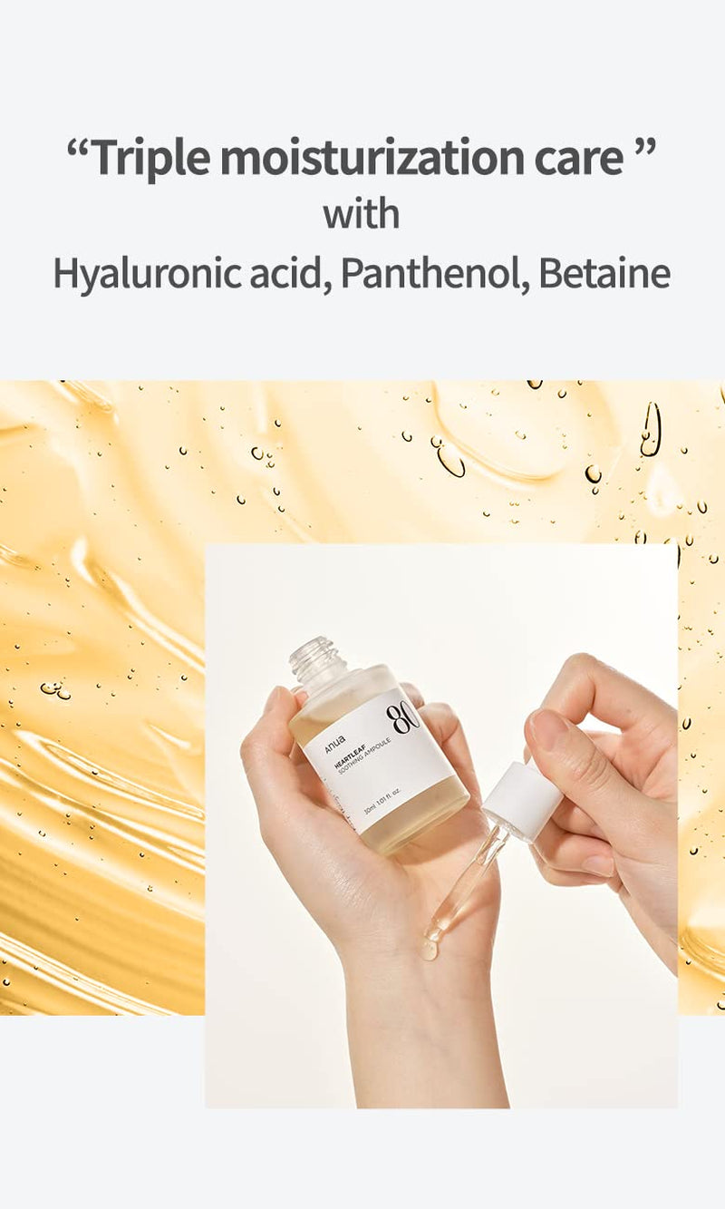 Heartleaf 80 Soothing Ampoule |Hydrating Korean Facial Serum with Panthenol & Hyaluronic Acid, Vegan Lightweight Essence 30ml