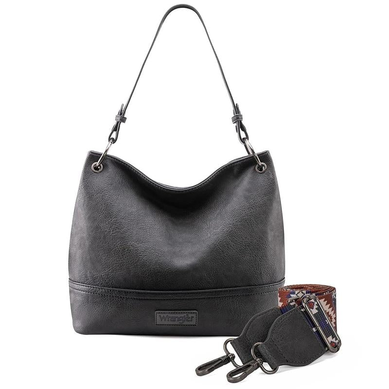 Wrangler Cow Print Hobo Bag Vegan Leather for Woman with Wide Guitar Strap