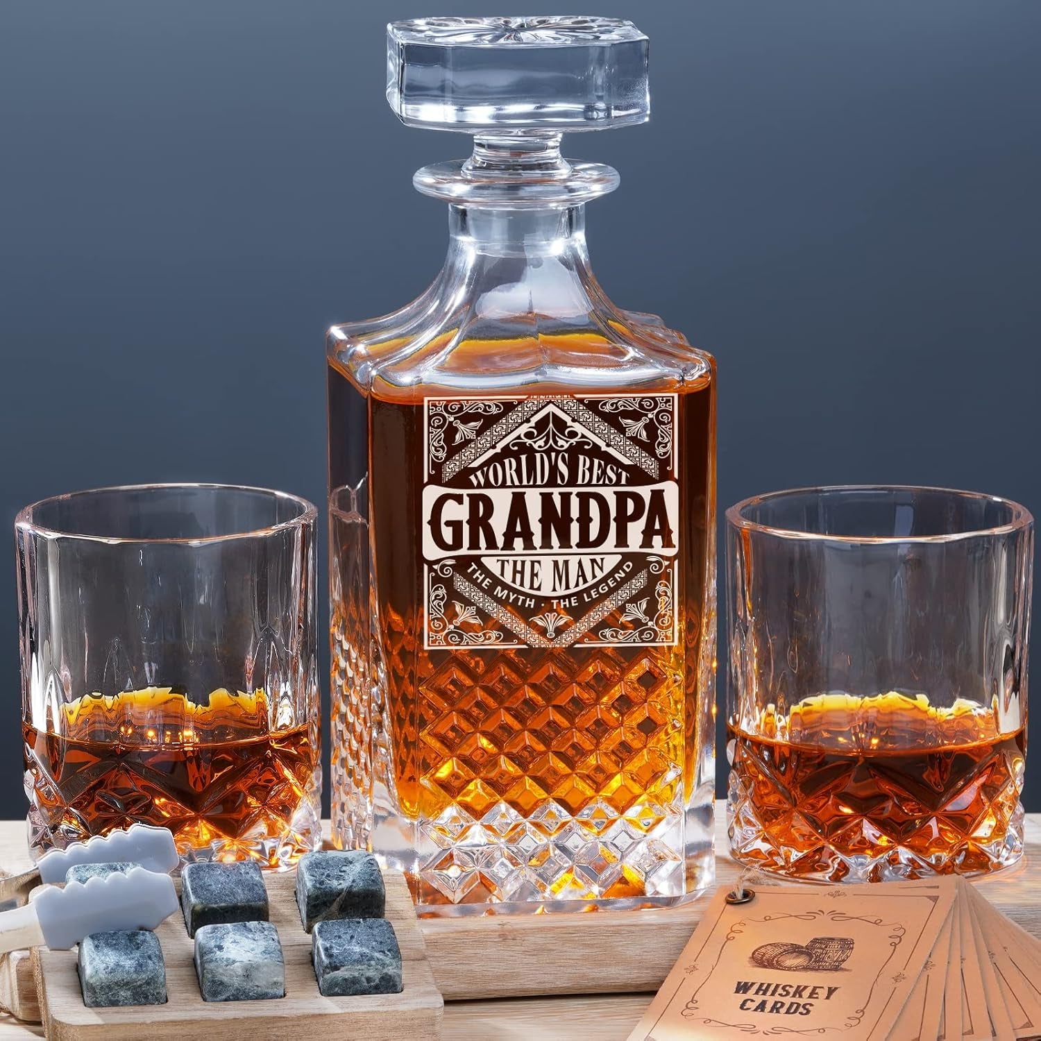 Gifts for Men Dad Stocking Stuffers, Whiskey Decanter Set with 2 Glasses, Unique Cool Dad Birthday Gift from Daughter Son, Best Christmas Retirement Present for Man Father
