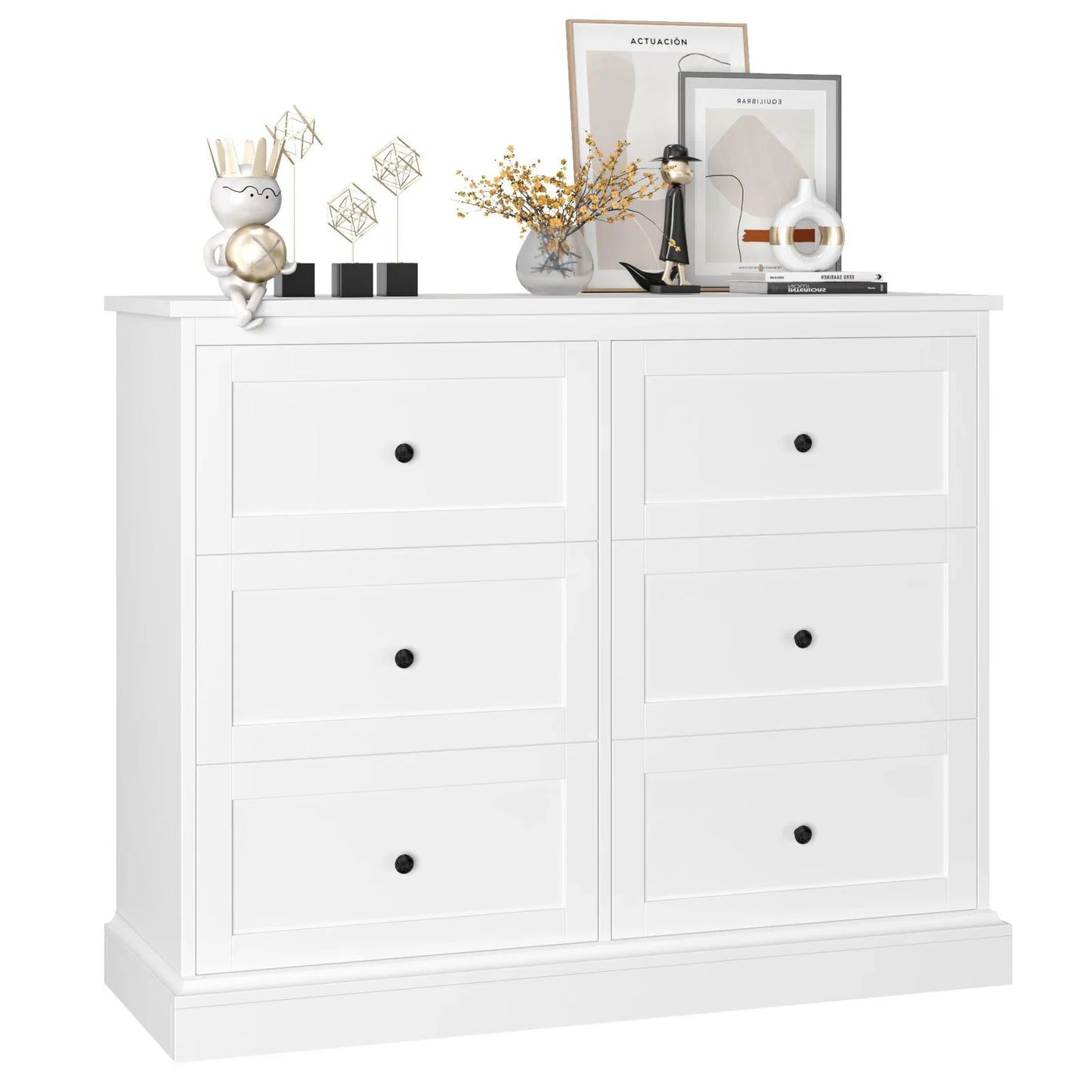 White 6-Drawer Double Dresser | 42.5" Wide Wooden Bedroom Chest of Drawers