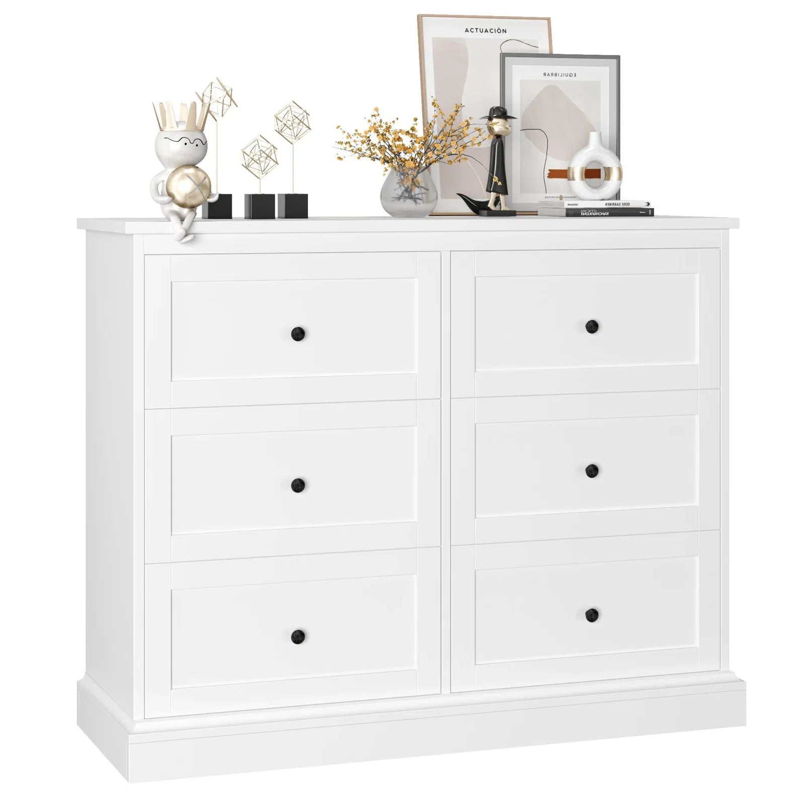 White 6-Drawer Double Dresser | 42.5" Wide Wooden Bedroom Chest of Drawers