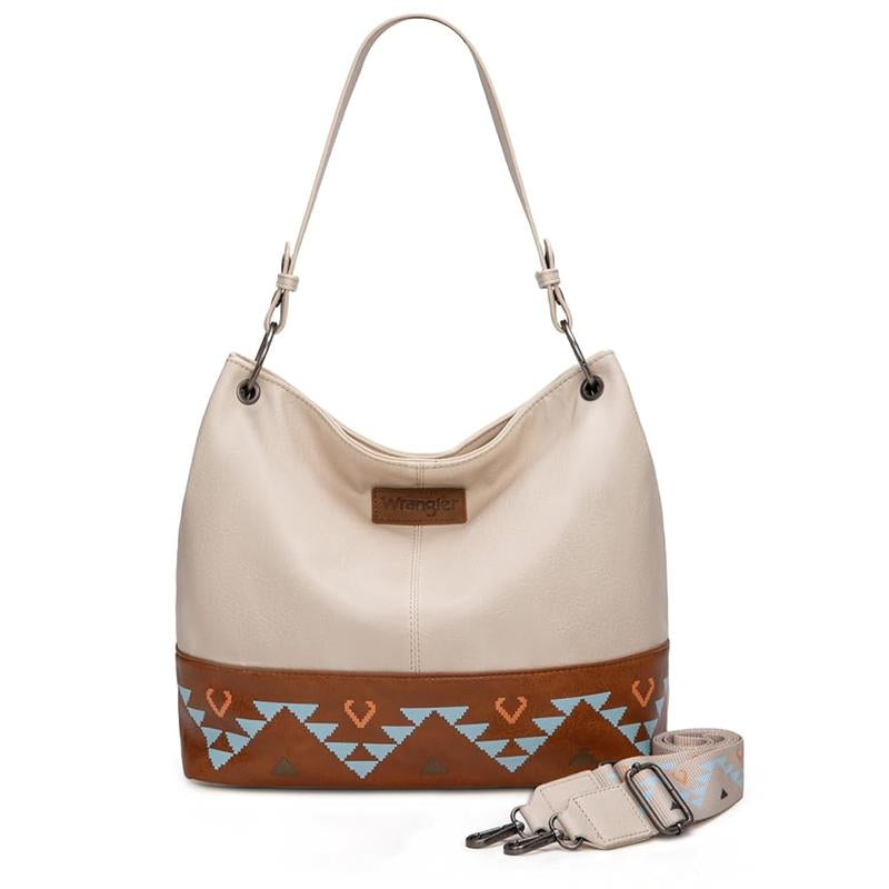 Wrangler Cow Print Hobo Bag Vegan Leather for Woman with Wide Guitar Strap