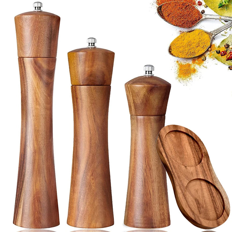 Acacia Wooden Salt & Pepper Grinder | Adjustable Ceramic Mill for Kitchen