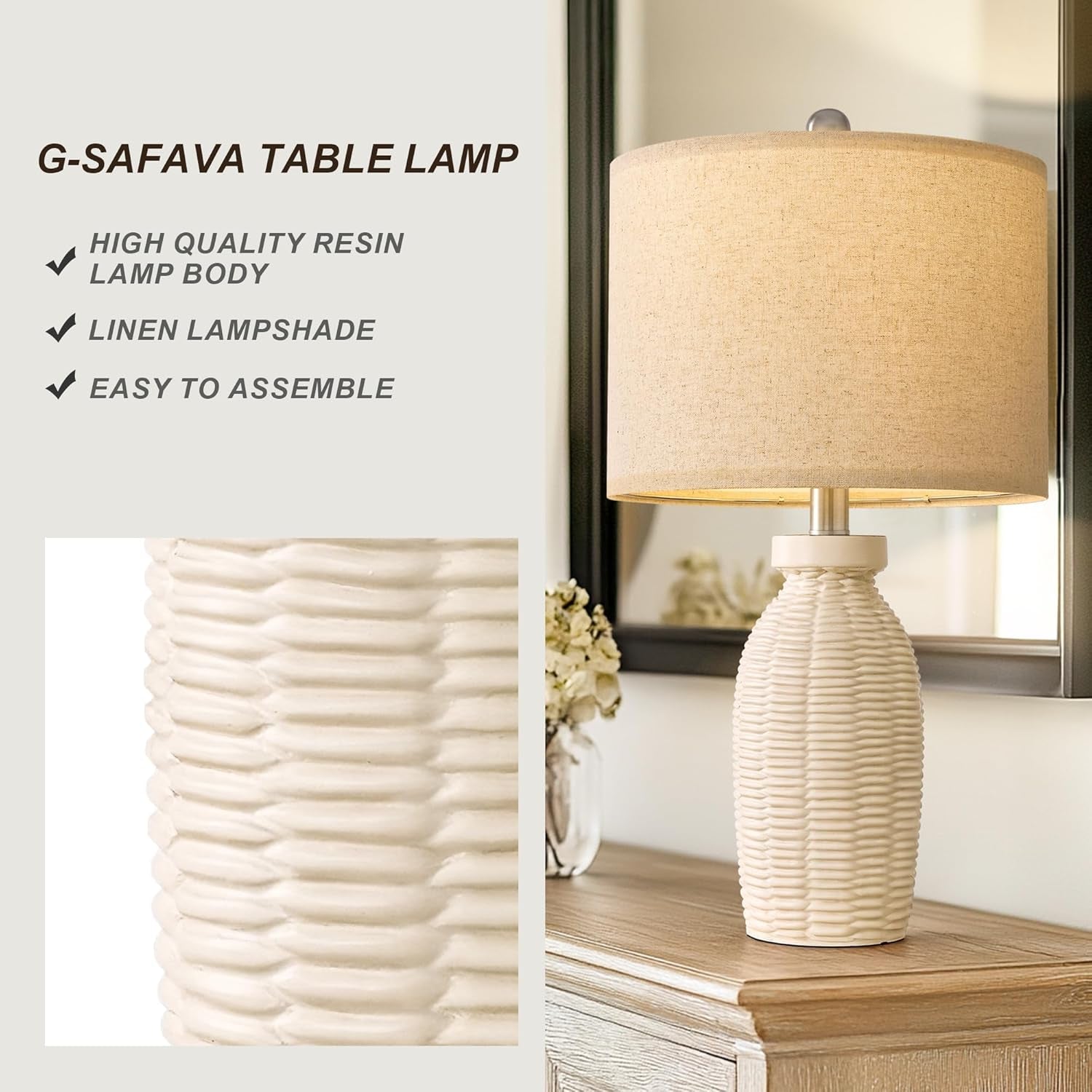 23" Table Lamp Set of 2 | Boho Farmhouse Rustic Vintage Bedside & Desk Lamps, Beige