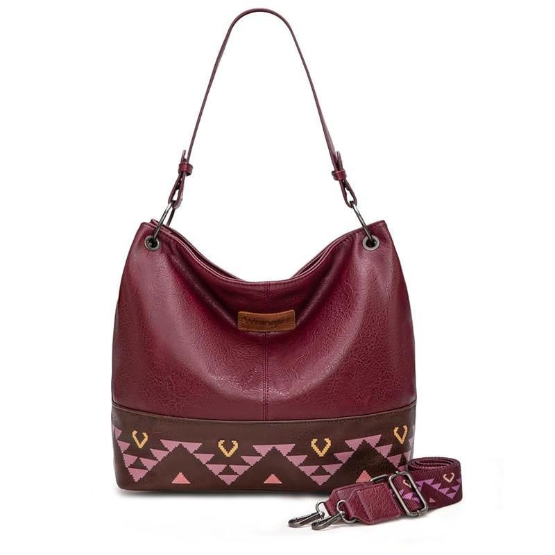 Wrangler Cow Print Hobo Bag Vegan Leather for Woman with Wide Guitar Strap