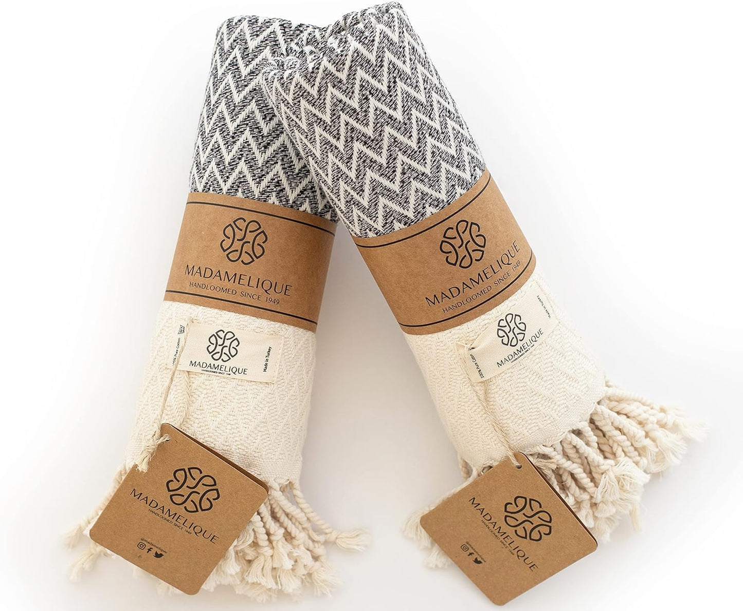 Exclusive Hand Towels Set of 2-18 X 40 Inches - Decorative Bathroom Peshtemal Towel for Hand, Face, Hair, Yoga, Tea, Dishcloth, Kitchen and Bath - 100% Pure Cotton (Beige)