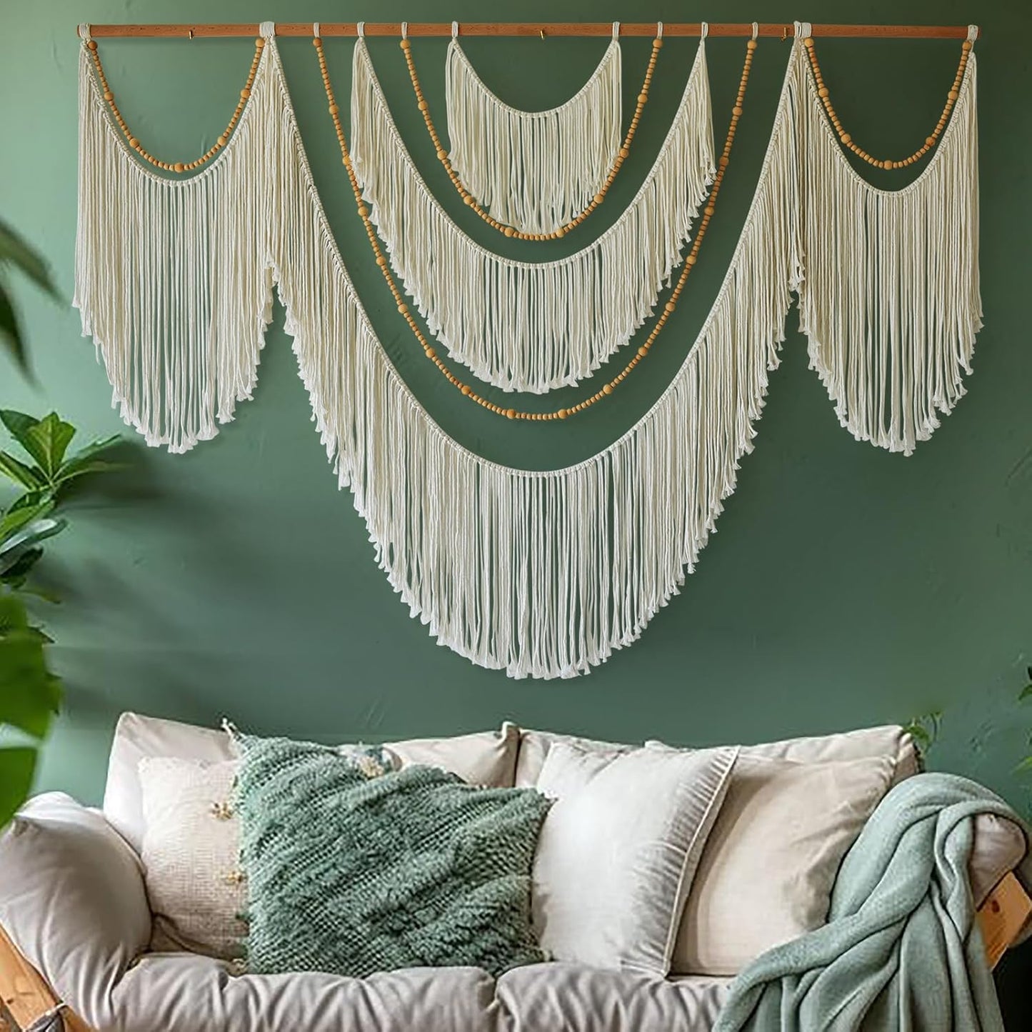 Macrame Wall Hanging | Dip Dye Brown Boho Yarn Tapestry for Modern Living Room & Bedroom, 57" x 35"