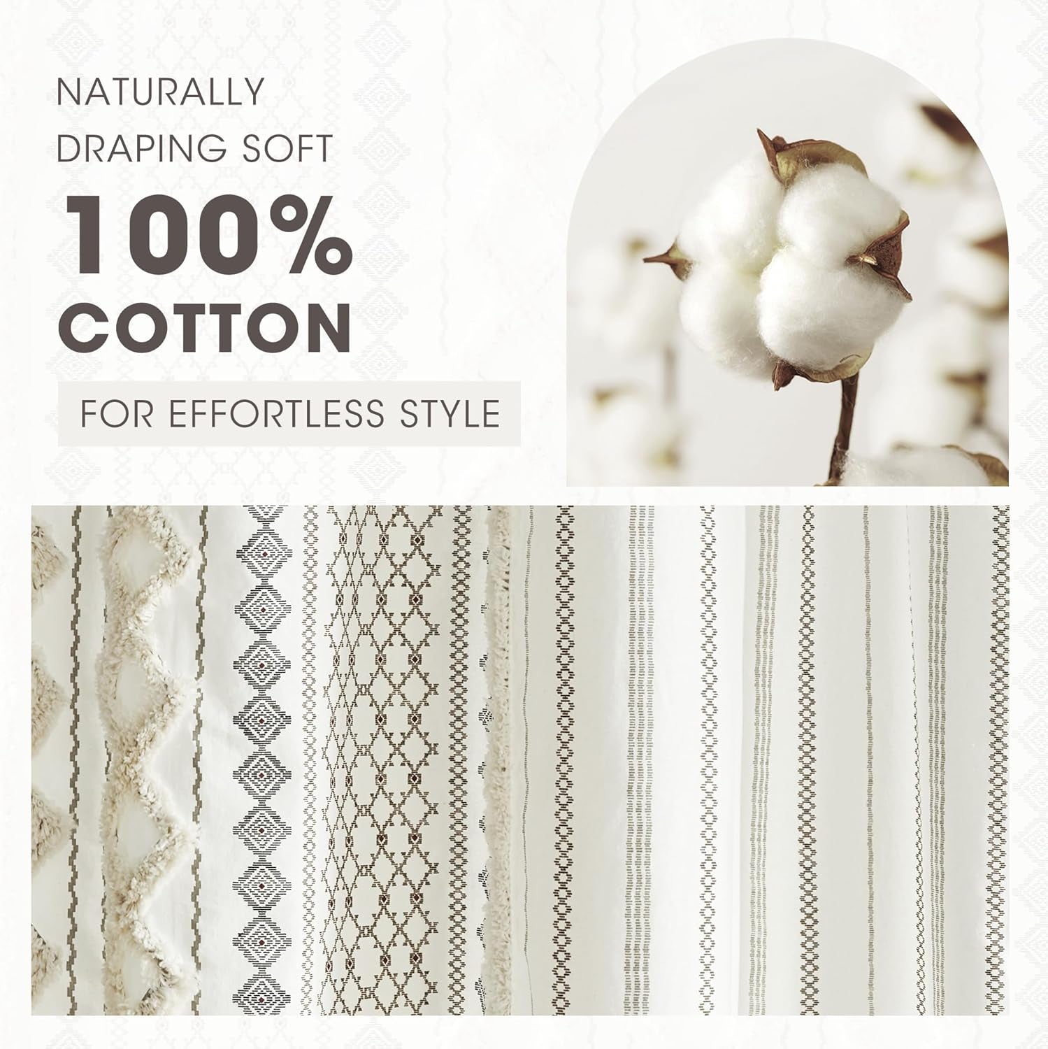 Imani Tufted Chenille Cotton Shower Curtain | 72x72" Ivory Modern Bathroom Décor, Machine Washable