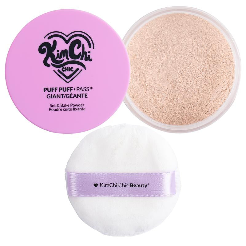 Kimchi Chic Beauty GIANT Puff Puff Pass Set & Bake Powder with Rice Powder & Vitamin-E, Lightweight & Translucent Makeup