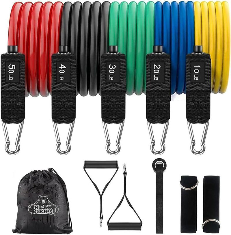 Bear Grips Tube Resistance Bands for Working Out - Home Gym Equipment Exercise Bands with Handles for Women and Men - 11 Pcs Resistance Tubes Workout Set