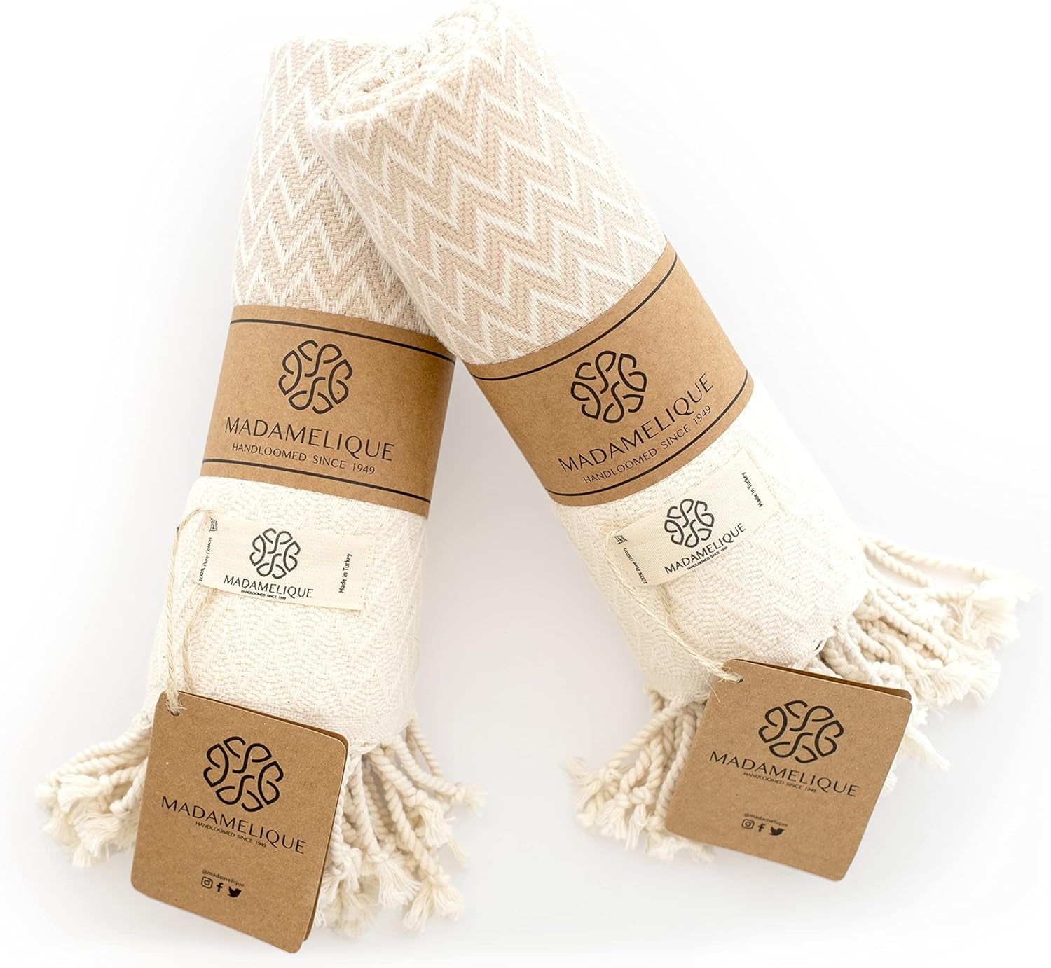 Exclusive Hand Towels Set of 2-18 X 40 Inches - Decorative Bathroom Peshtemal Towel for Hand, Face, Hair, Yoga, Tea, Dishcloth, Kitchen and Bath - 100% Pure Cotton (Beige)