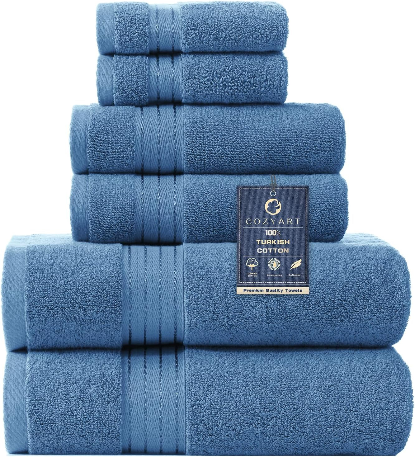 Light Blue 6-Piece Turkish Cotton Towel Set | 650 GSM Luxury Soft, Absorbent & Durable Bathroom Towels