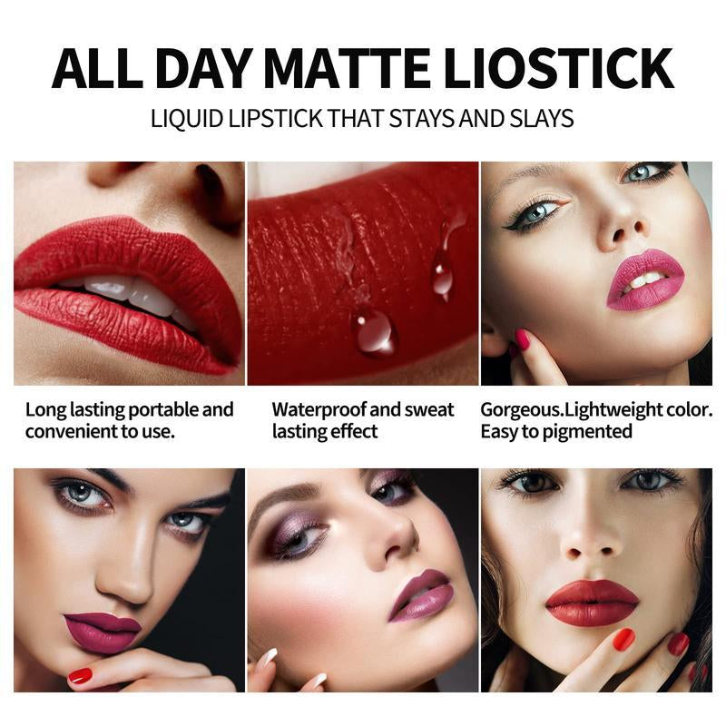 6 Counts Waterproof Long-Lasting Matte Lipstickset Easily Tinted and Moisturizing Lipsticks Suitable for All Occasions Lip Makeup Matte Lipgloss Lipstick Pearls Girls and Women Makeup Accessories Cosmetic Glossy