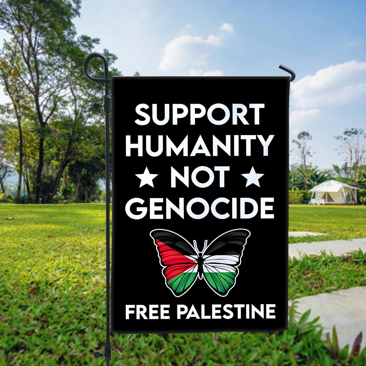 Support Humanity Not Genocide Garden Flag | Free Palestine Butterfly Yard Banner 12x18, Double-Sided Outdoor Décor