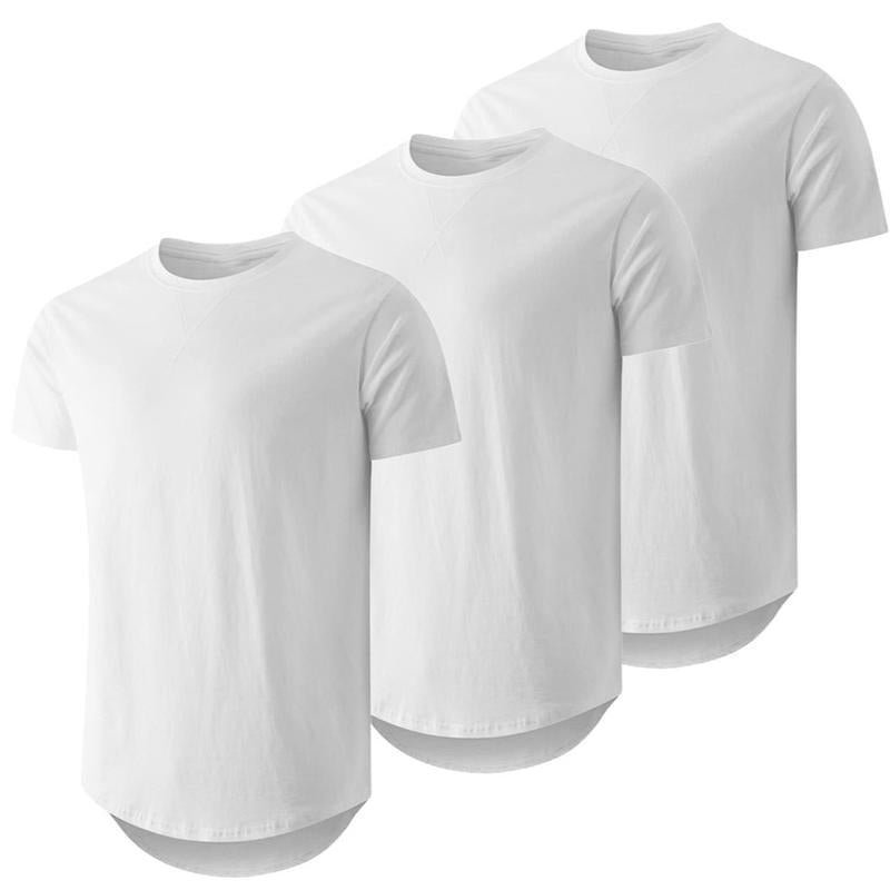 Dokotoo Men Mens 3 Pack Crewneck T-Shirts Short Sleeve Hipster Hip Hop Longline Classic Tee Tops