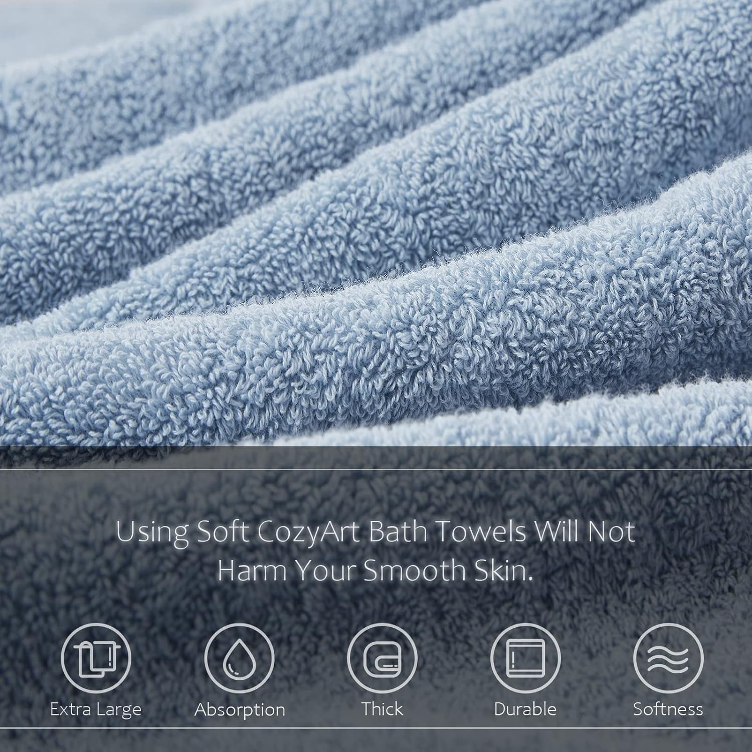 Light Blue 6-Piece Turkish Cotton Towel Set | 650 GSM Luxury Soft, Absorbent & Durable Bathroom Towels