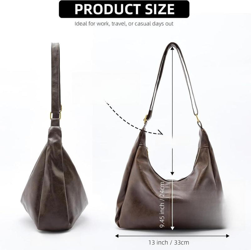 Hobo Bags for Women, Ultra Soft Foldable Vegan Leather Shoulder Handbag, Stylish Slouchy Tote Purses