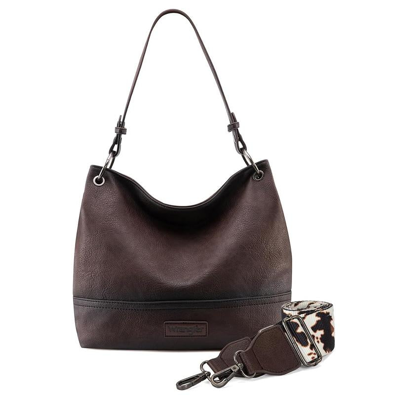 Wrangler Cow Print Hobo Bag Vegan Leather for Woman with Wide Guitar Strap