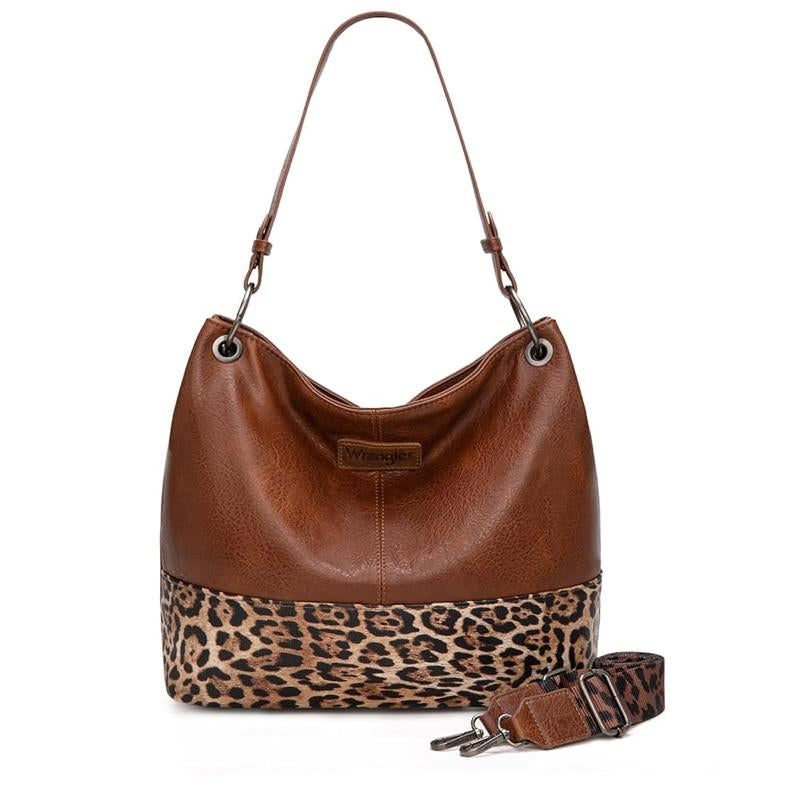 Wrangler Cow Print Hobo Bag Vegan Leather for Woman with Wide Guitar Strap