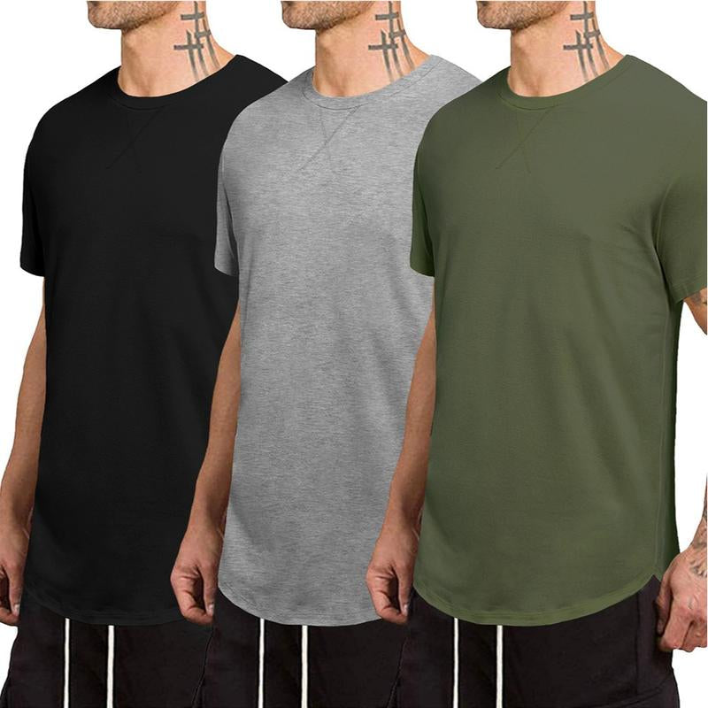Dokotoo Men Mens 3 Pack Crewneck T-Shirts Short Sleeve Hipster Hip Hop Longline Classic Tee Tops