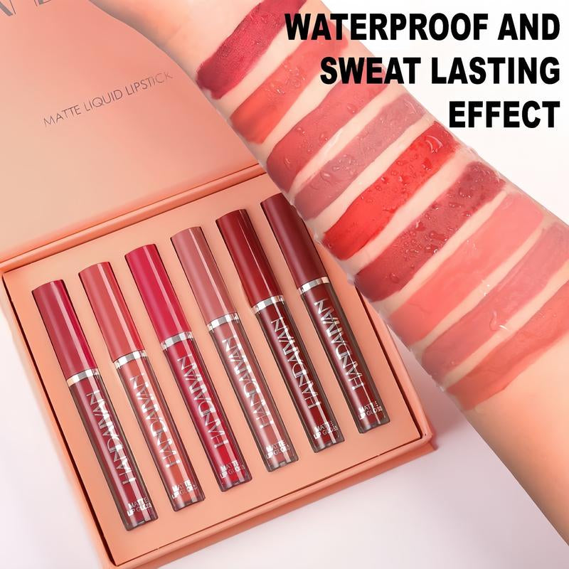 6 Counts Waterproof Long-Lasting Matte Lipstickset Easily Tinted and Moisturizing Lipsticks Suitable for All Occasions Lip Makeup Matte Lipgloss Lipstick Pearls Girls and Women Makeup Accessories Cosmetic Glossy