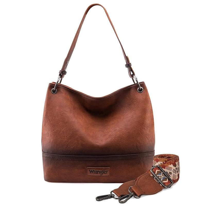 Wrangler Cow Print Hobo Bag Vegan Leather for Woman with Wide Guitar Strap